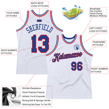 Load image into Gallery viewer, Custom White Royal-Red Authentic Throwback Basketball Jersey
