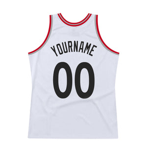 Custom White Black-Red Authentic Throwback Basketball Jersey