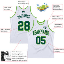 Load image into Gallery viewer, Custom White Hunter Green-Neon Green Authentic Throwback Basketball Jersey

