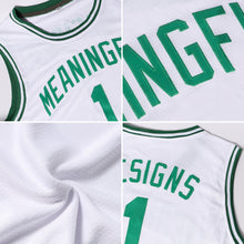 Load image into Gallery viewer, Custom White Hunter Green-Neon Green Authentic Throwback Basketball Jersey
