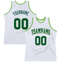 Load image into Gallery viewer, Custom White Hunter Green-Neon Green Authentic Throwback Basketball Jersey
