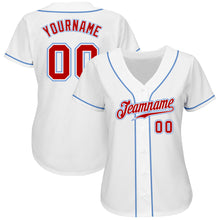 Load image into Gallery viewer, Custom White Red-Light Blue Authentic Baseball Jersey
