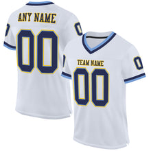 Load image into Gallery viewer, Custom White Navy-Light Blue Mesh Authentic Throwback Football Jersey
