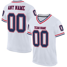 Load image into Gallery viewer, Custom White Navy-Red Mesh Authentic Throwback Football Jersey
