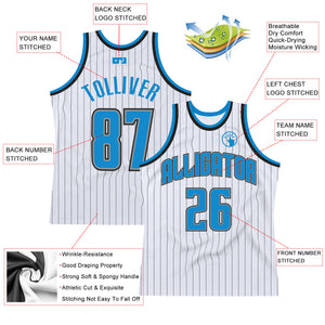 Custom White Black Pinstripe Blue-Gray Authentic  Basketball Jersey