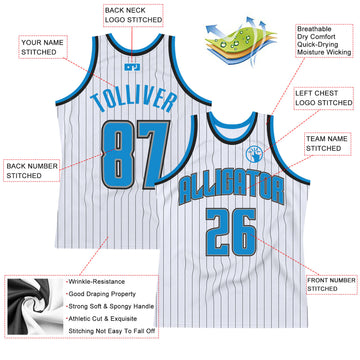Custom White Black Pinstripe Blue-Gray Authentic  Basketball Jersey