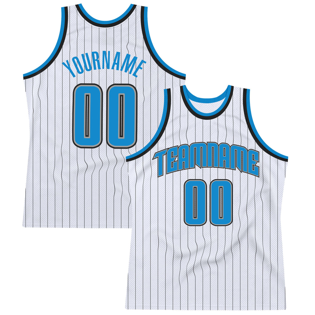 Custom White Black Pinstripe Blue-Gray Authentic  Basketball Jersey