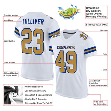 Custom White Old Gold-Royal Mesh Authentic Football Jersey