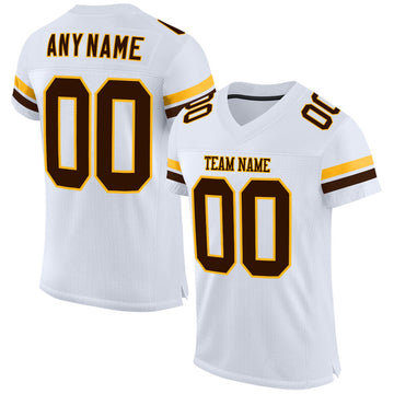 Custom White Brown-Gold Mesh Authentic Football Jersey
