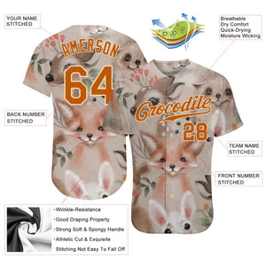 Custom White Texas Orange-Cream 3D Pattern Design Foxes Authentic Baseball Jersey
