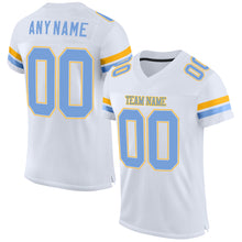 Load image into Gallery viewer, Custom White Light Blue-Gold Mesh Authentic Football Jersey
