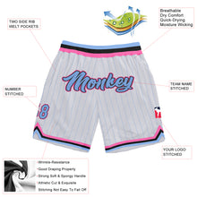 Load image into Gallery viewer, Custom White Light Blue Pinstripe Light Blue-Pink Authentic Basketball Shorts
