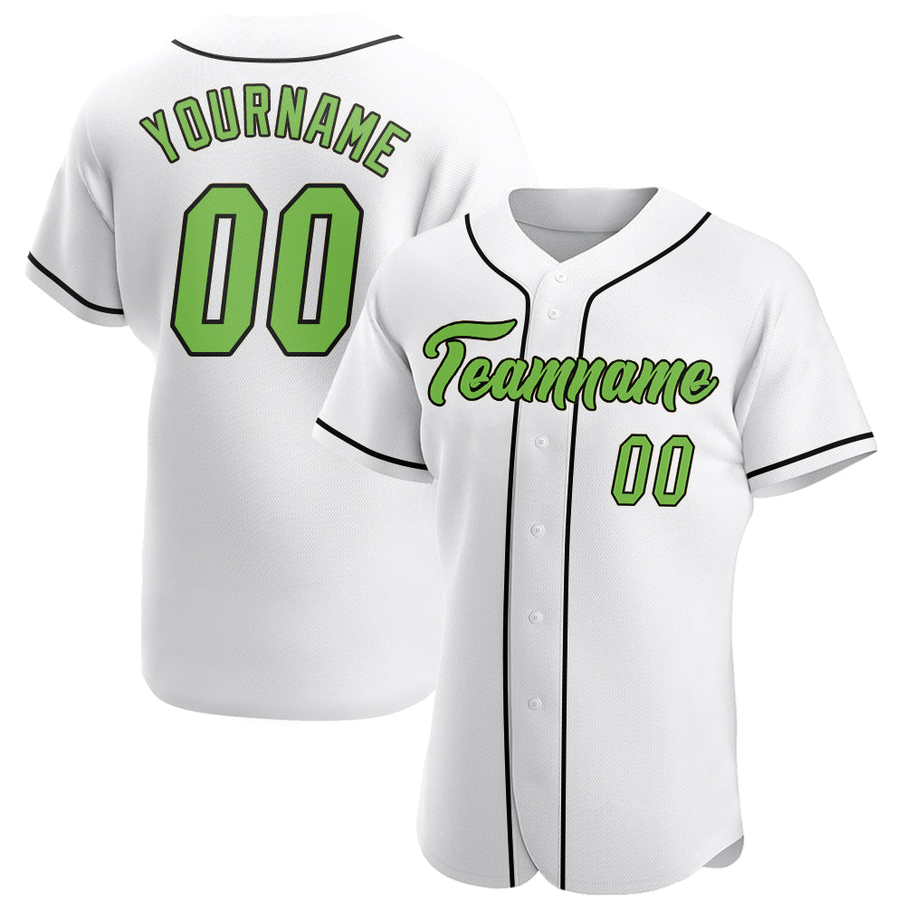 Custom White Neon Green-Black Authentic Baseball Jersey