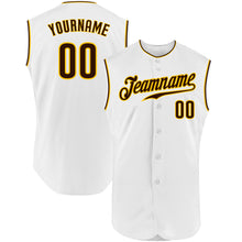 Load image into Gallery viewer, Custom White Brown-Gold Authentic Sleeveless Baseball Jersey
