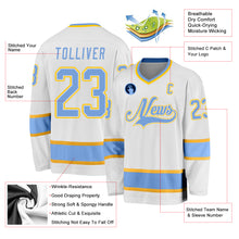 Load image into Gallery viewer, Custom White Light Blue-Gold Hockey Jersey

