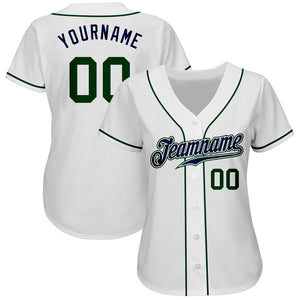 Custom White Green-Navy Authentic Baseball Jersey