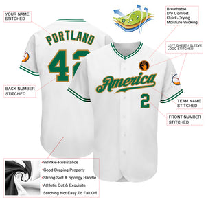 Custom White Kelly Green-Old Gold Authentic Baseball Jersey