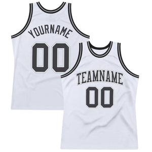 Custom White Steel Gray-Silver Authentic Throwback Basketball Jersey