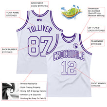 Load image into Gallery viewer, Custom White White-Purple Authentic Throwback Basketball Jersey
