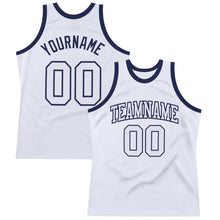 Load image into Gallery viewer, Custom White White-Navy Authentic Throwback Basketball Jersey
