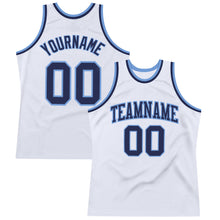Load image into Gallery viewer, Custom White Navy-Light Blue Authentic Throwback Basketball Jersey
