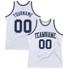 Load image into Gallery viewer, Custom White Navy-Gray Authentic Throwback Basketball Jersey
