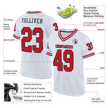 Load image into Gallery viewer, Custom White Red-Black Mesh Authentic Throwback Football Jersey
