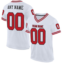 Load image into Gallery viewer, Custom White Red-Black Mesh Authentic Throwback Football Jersey
