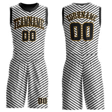 Load image into Gallery viewer, Custom White Black-Old Gold Round Neck Sublimation Basketball Suit Jersey
