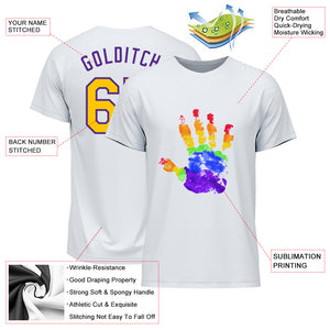 Custom White Gold-Purple Rainbow Colored Hand For Pride LGBT Performance T-Shirt