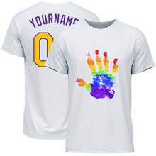 Load image into Gallery viewer, Custom White Gold-Purple Rainbow Colored Hand For Pride LGBT Performance T-Shirt
