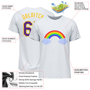 Custom White Purple-Gold Rainbow For Pride LGBT Performance T-Shirt