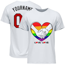 Load image into Gallery viewer, Custom White Gold-Red Rainbow Colored Heart For Pride Month Love Is Love LGBT Performance T-Shirt
