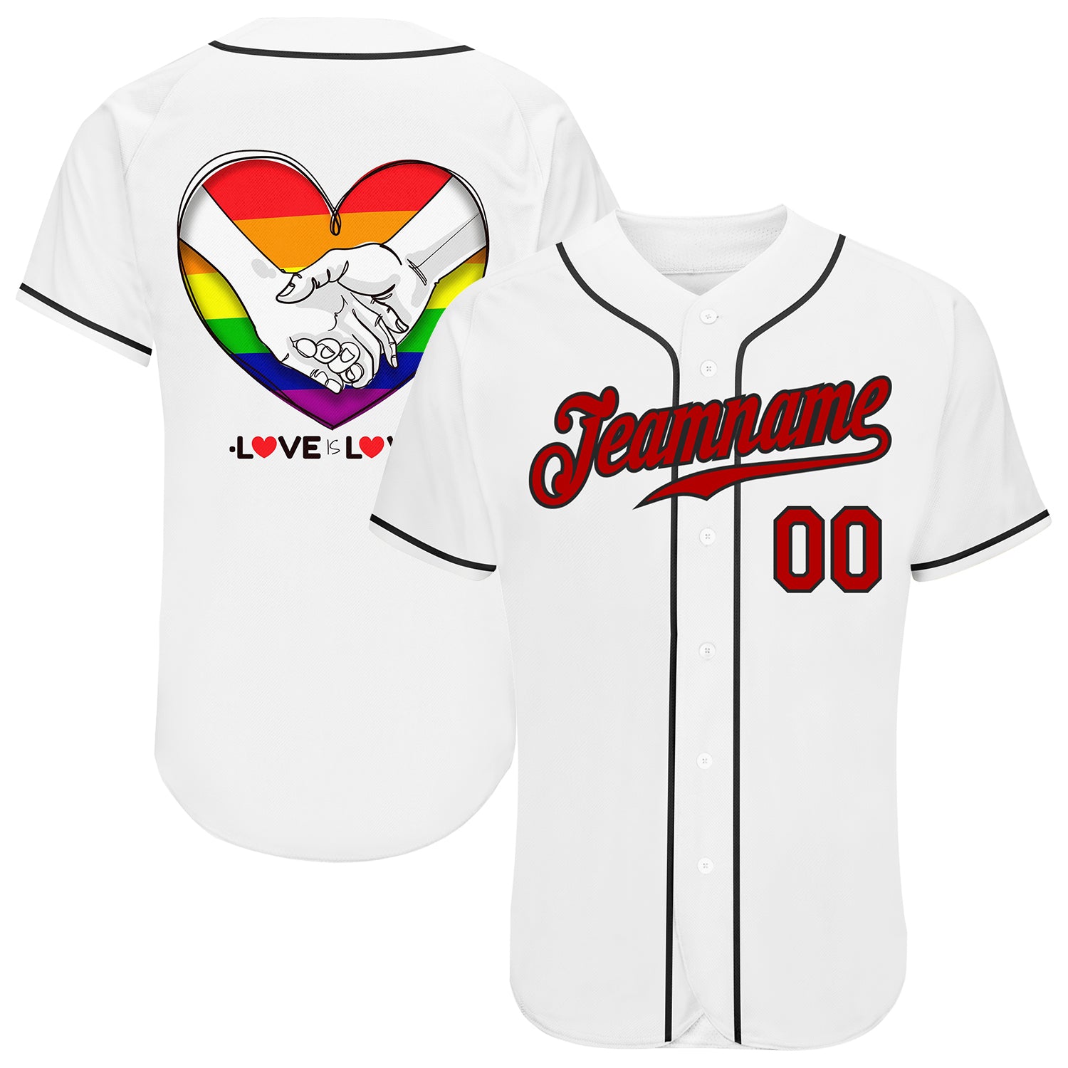 Custom White Red-Black Rainbow Colored Heart For Pride Month Love Is Love  LGBT Authentic Baseball Jersey Fast Shipping – FiitgCustom