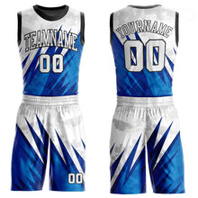 Load image into Gallery viewer, Custom White White-Royal Round Neck Sublimation Basketball Suit Jersey
