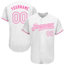 Load image into Gallery viewer, Custom White White-Pink Authentic Baseball Jersey
