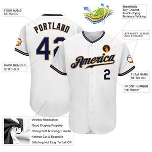 Custom White Navy-Old Gold Authentic Baseball Jersey