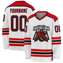 Load image into Gallery viewer, Custom White Black-Red Hockey Jersey
