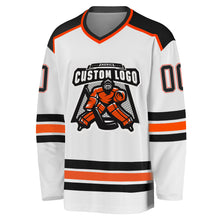 Load image into Gallery viewer, Custom White Black-Orange Hockey Jersey
