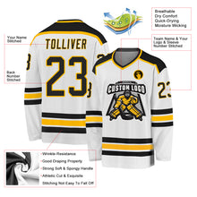 Load image into Gallery viewer, Custom White Black-Gold Hockey Jersey
