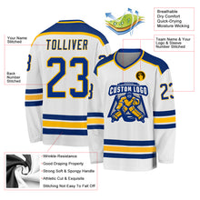 Load image into Gallery viewer, Custom White Royal-Gold Hockey Jersey
