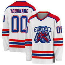 Load image into Gallery viewer, Custom White Royal-Red Hockey Jersey
