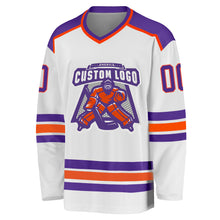 Load image into Gallery viewer, Custom White Purple-Orange Hockey Jersey
