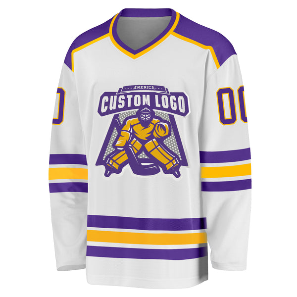 Custom White Purple-Gold Hockey Jersey Fast Shipping – FiitgCustom