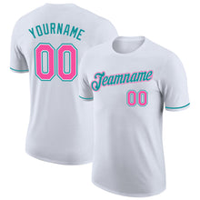 Load image into Gallery viewer, Custom White Pink-Teal Performance T-Shirt
