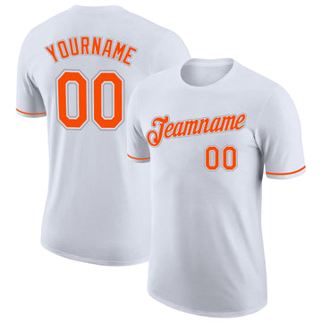Custom White Orange-Gray Performance T-Shirt