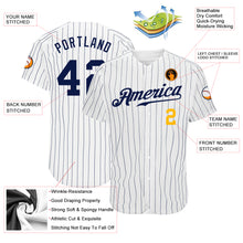 Load image into Gallery viewer, Custom White Navy Pinstripe Navy-Gold Authentic Baseball Jersey
