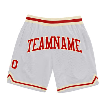 Custom White Red-Cream Authentic Throwback Basketball Shorts