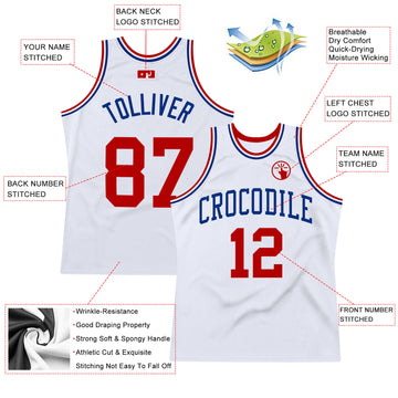 Custom White Red-Royal Authentic Throwback Basketball Jersey