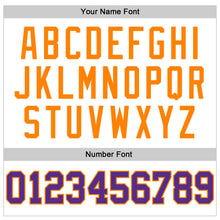 Load image into Gallery viewer, Custom White Purple-Bay Orange Authentic Throwback Basketball Jersey

